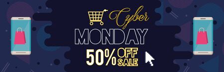 cyber monday day poster with smartphones vector illustration designのイラスト素材