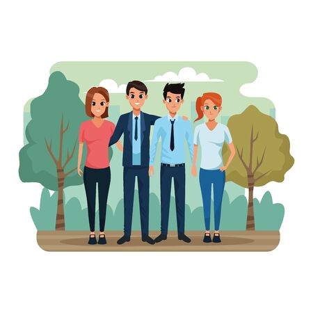 cartoon couples in the park over white background, colorful design. vector illustrationのイラスト素材