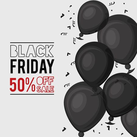black friday sale poster with balloons helium vector illustration designのイラスト素材