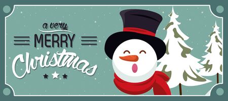 happy merry christmas card with snowman vector illustration designのイラスト素材