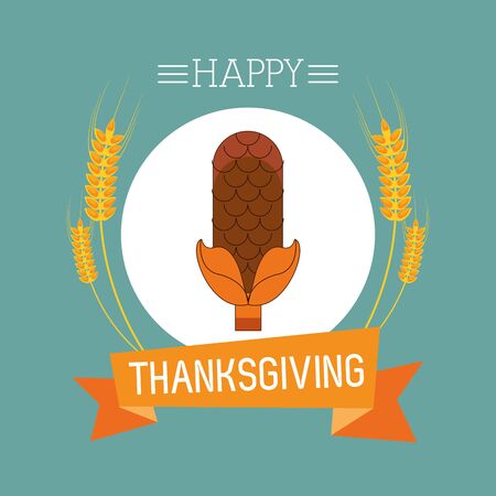 happy thanksgiving day card with corncob vector illustration designのイラスト素材