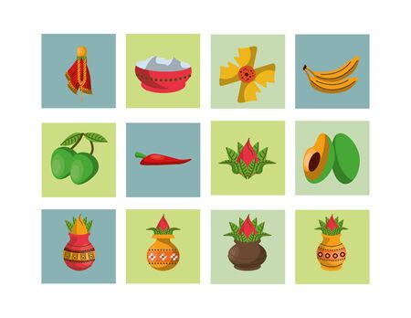 bundle of vegetables and diwali accessories vector illustration designのイラスト素材