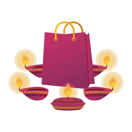 happy diwali candles with shopping bags vector illustration designのイラスト素材