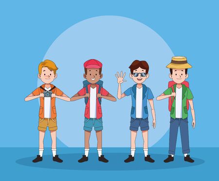 group of tourist men characters vector illustration designのイラスト素材