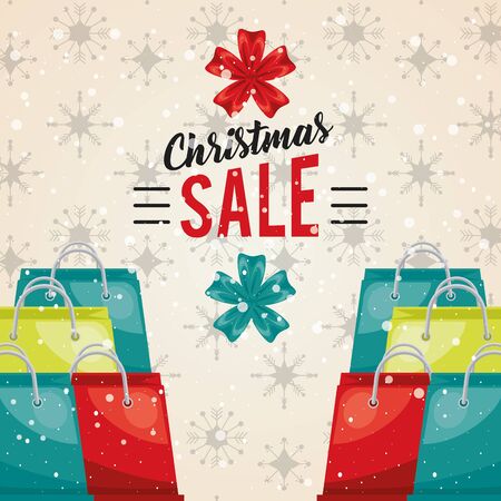 happy merry christmas sale card with shopping bags vector illustration designのイラスト素材