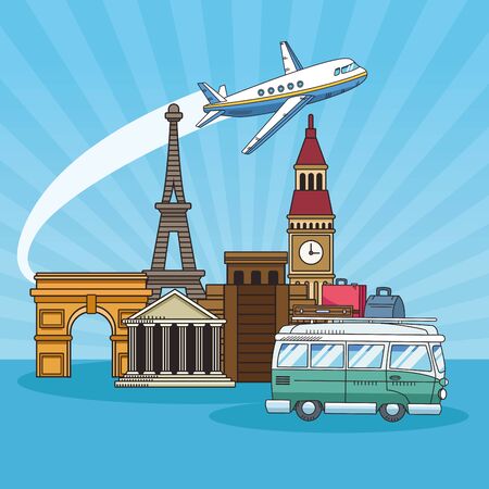 travel around the world with van vector illustration designのイラスト素材