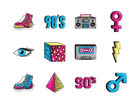 bundle of nineties set icons vector illustration designのイラスト素材