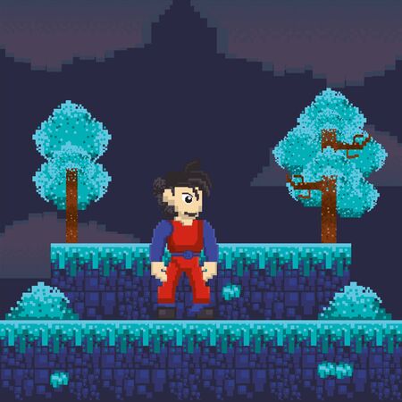 video game warrior in pixelated scene vector illustration designのイラスト素材