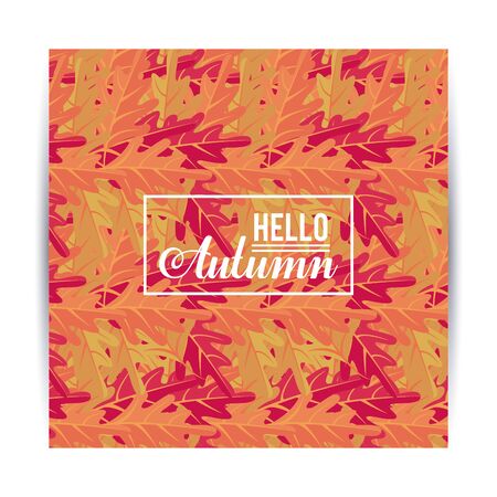 Hello autumn card with leaves cartoons, season frame and nature poster vector illustration graphic design.のイラスト素材
