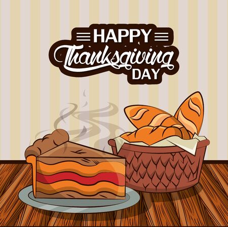 happy thanksgiving day card with cake and bread vector illustration designのイラスト素材