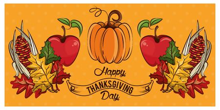 happy thanksgiving day card with vegetables vector illustration designのイラスト素材
