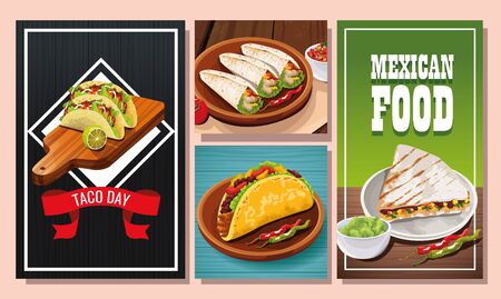 Delicious Mexican Food sets designs, vector illustrationのイラスト素材
