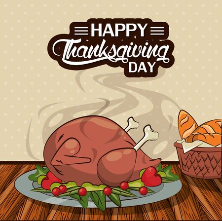 happy thanksgiving day card with turkey cooking vector illustration designのイラスト素材