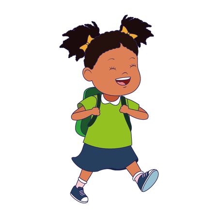 cartoon girl smiling with a backpack icon over white background, vector illustrationのイラスト素材