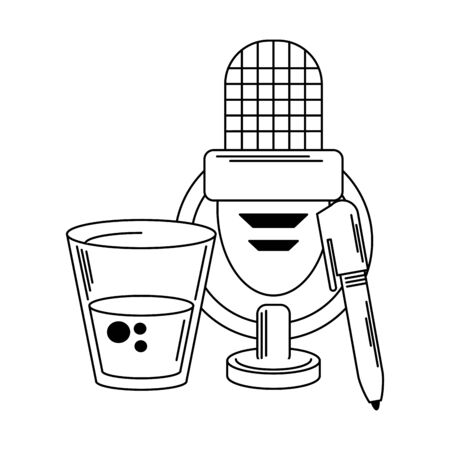 Microphone and pen with water glass vector illustration graphic designのイラスト素材