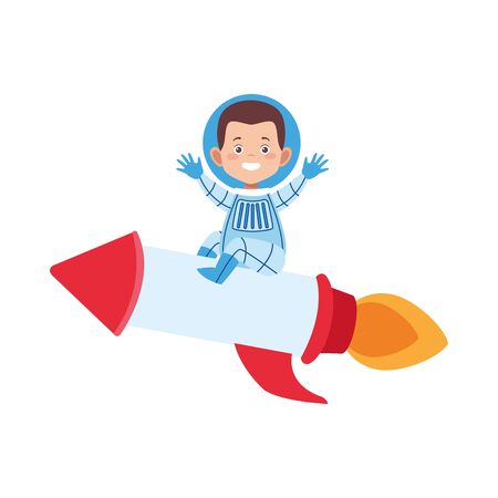 astronaut man on space rocket over white background, vector illustrationのイラスト素材