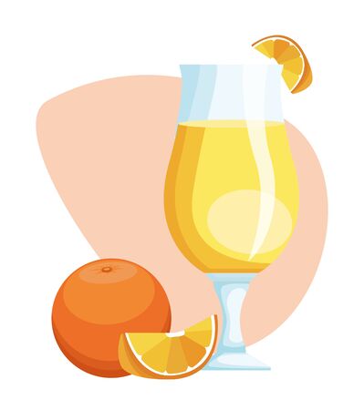 orange juice glass and fruit over white background, colorful design , vector illustrationのイラスト素材