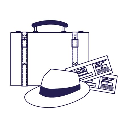 travel suitcase with hat and flight passboards over white background, vector illustrationのイラスト素材