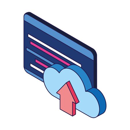 technology screen and cloud storage icon over white background, vector illustrationのイラスト素材