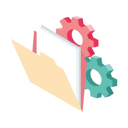 gear wheels and document folder icon over white background, vector illustrationのイラスト素材