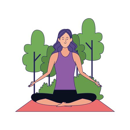 woman practicing yoga at outdoors icon over white background, vector illustrationのイラスト素材