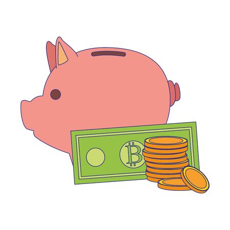 Bitcoins and piggy design, Money finance commerce market payment invest and buy theme Vector illustrationのイラスト素材