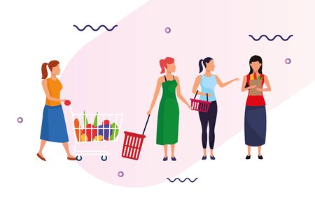 grocery stores with people characters vector illustration designのイラスト素材