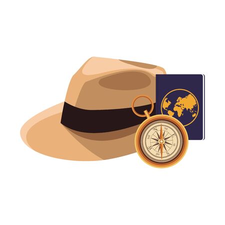 beach hat and compass icon over white background, vector illustrationのイラスト素材