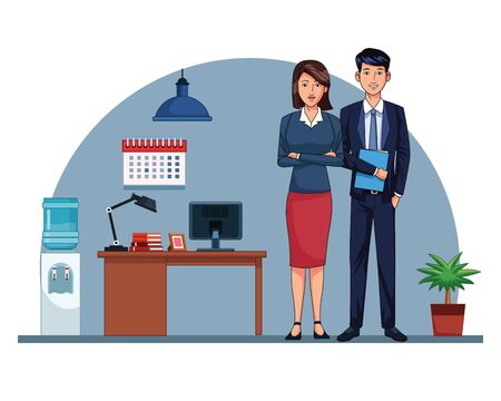 Business workers working in the office cartoons vector illustration graphic designのイラスト素材