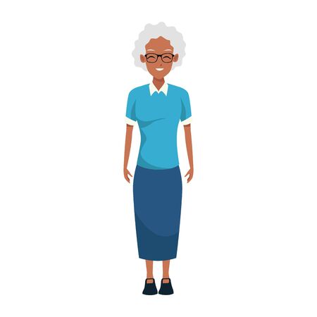 old woman standing cartoon icon over white background, colorful design. vector illustrationのイラスト素材