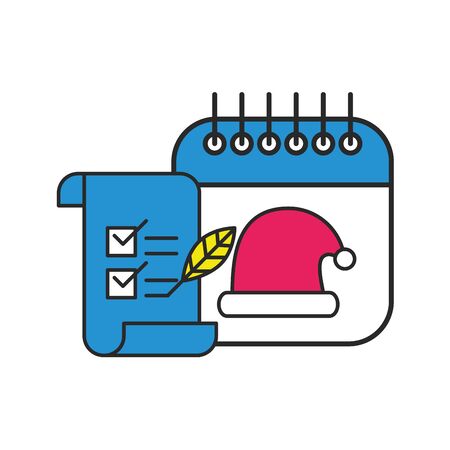 merry christmas calendar with santa claus hat vector illustration designのイラスト素材