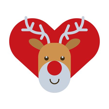 happy merry christmas heart with reindeer character vector illustration designのイラスト素材