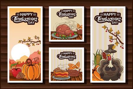 happy thanksgiving day bundle of cards vector illustration designのイラスト素材