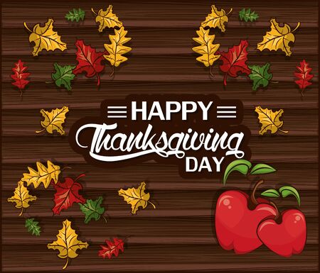 happy thanksgiving day card with apples and leafs vector illustration designのイラスト素材