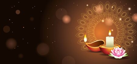 Happy Diwali Indian Celebration Design with candle vector illustrationのイラスト素材