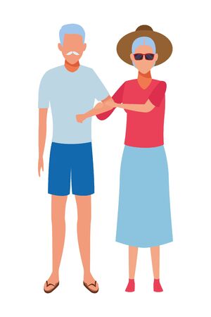 old couple wearing summer clothes with sunglasses and hat vector illustration graphic designのイラスト素材