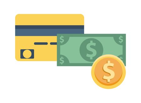 bill and coin money dollars with credit card vector illustration designのイラスト素材