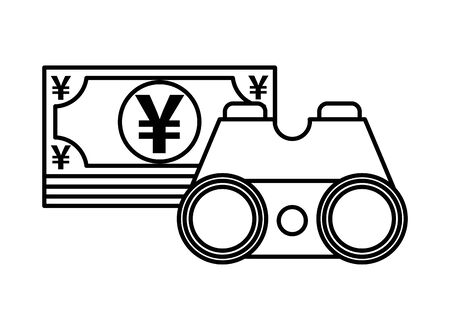 yens bills money with binoculars vector illustration designのイラスト素材
