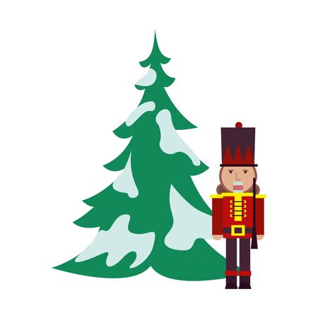 tree pine with snow and nutcracker vector illustration designのイラスト素材