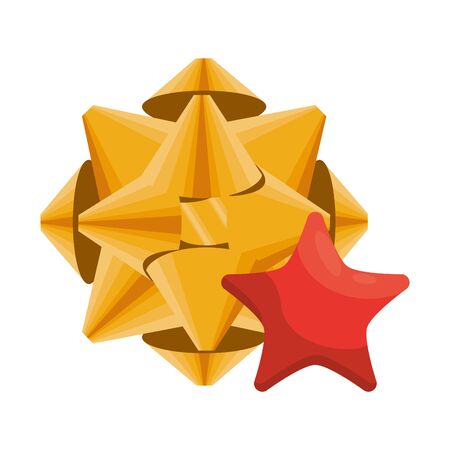merry christmas golden star and ribbon bow vector illustration designのイラスト素材