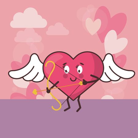 heart cupid angel with wings and arch vector illustration designのイラスト素材