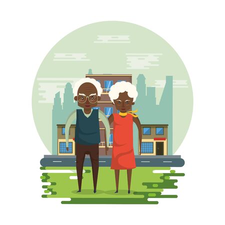 afro grandparents couple lovers in the park vector illustration designのイラスト素材