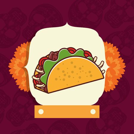 delicious taco mexican food with flowers decoration vector illustration designのイラスト素材