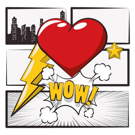 poster pop art style with hearts love vector illustration designのイラスト素材