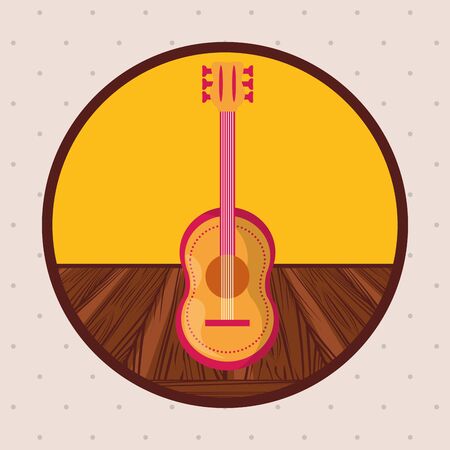 guitar musical instrument in wooden table vector illustration designのイラスト素材