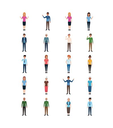 cartoon women and men standing icon set over white background, vector illustrationのイラスト素材