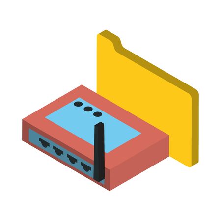 router wifi device with folder data vector illustration designのイラスト素材