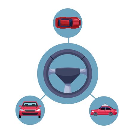 car transport sedan red vehicle with steering wheel cartoon vector illustration graphic designのイラスト素材