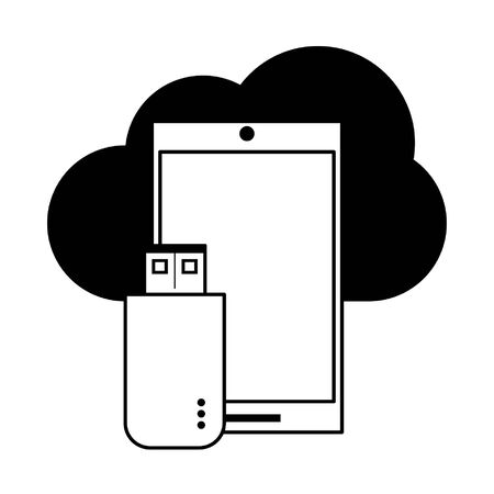 technology smartphone software tools cartoon vector illustration graphic design in black and whiteのイラスト素材