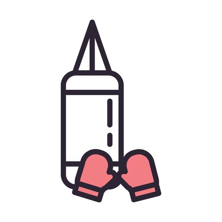 boxing sport accessory puching bag and gloves vector illustration designのイラスト素材